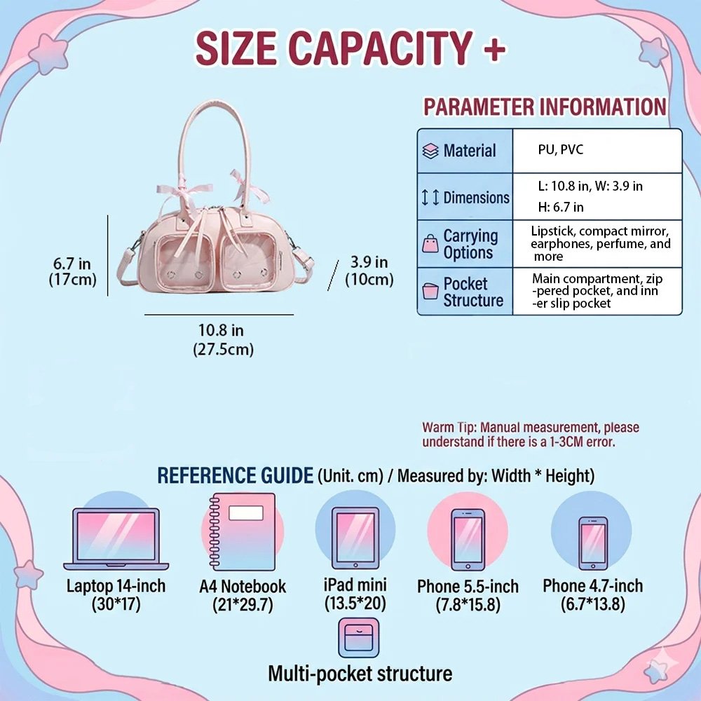 Pink Ita Bag Bowknot Boston Bag with Dual Windows
