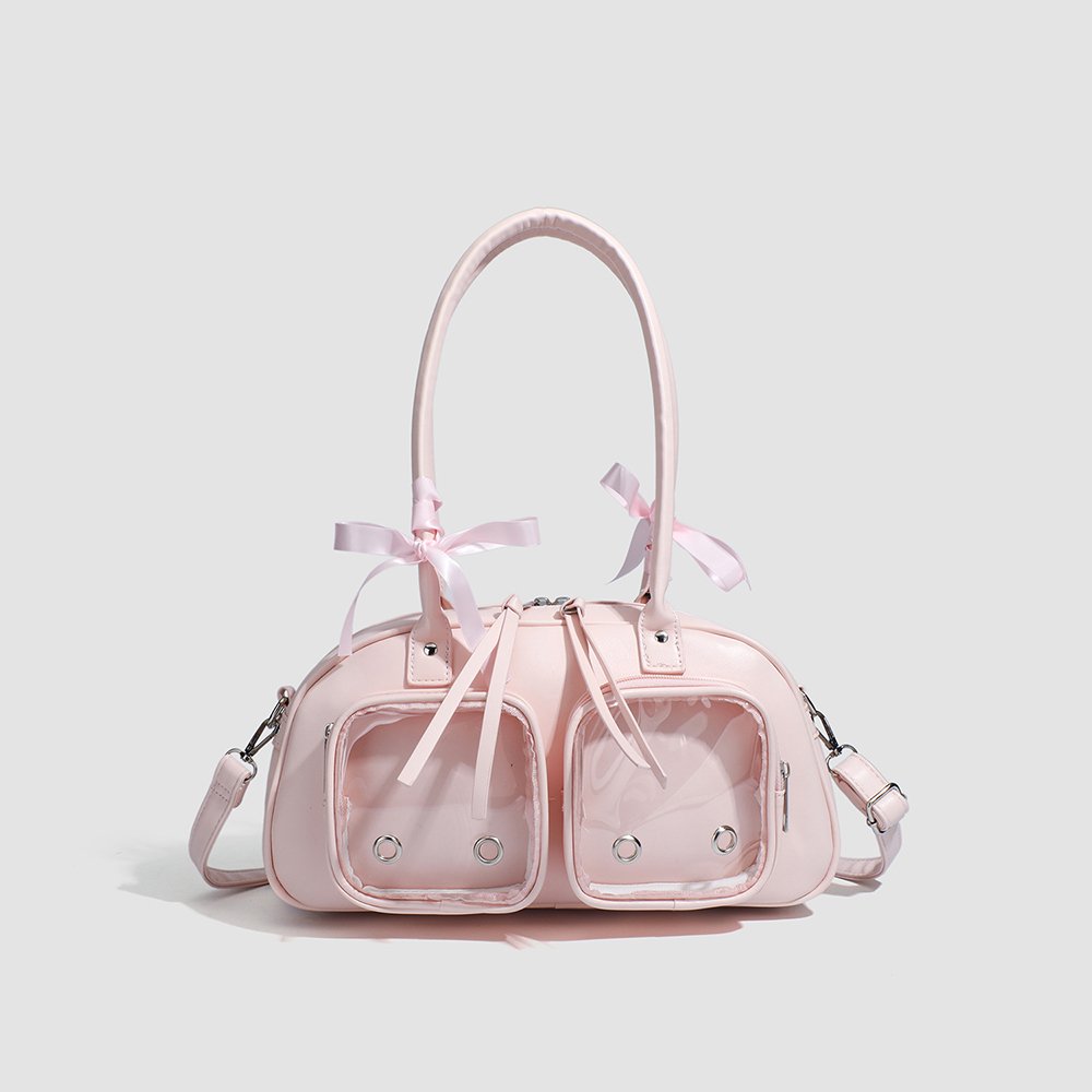 Pink Ita Bag Bowknot Boston Bag with Dual Windows