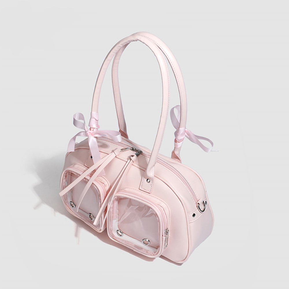 Pink Ita Bag Bowknot Boston Bag with Dual Windows