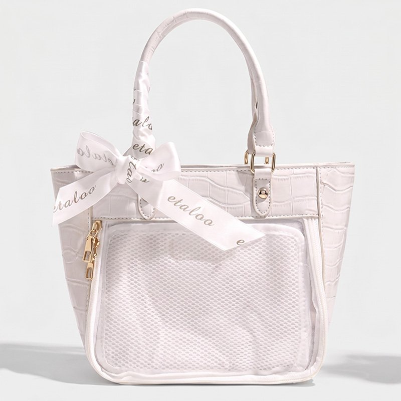 White Croc Bowknot Ita Bag Shoulder Tote
