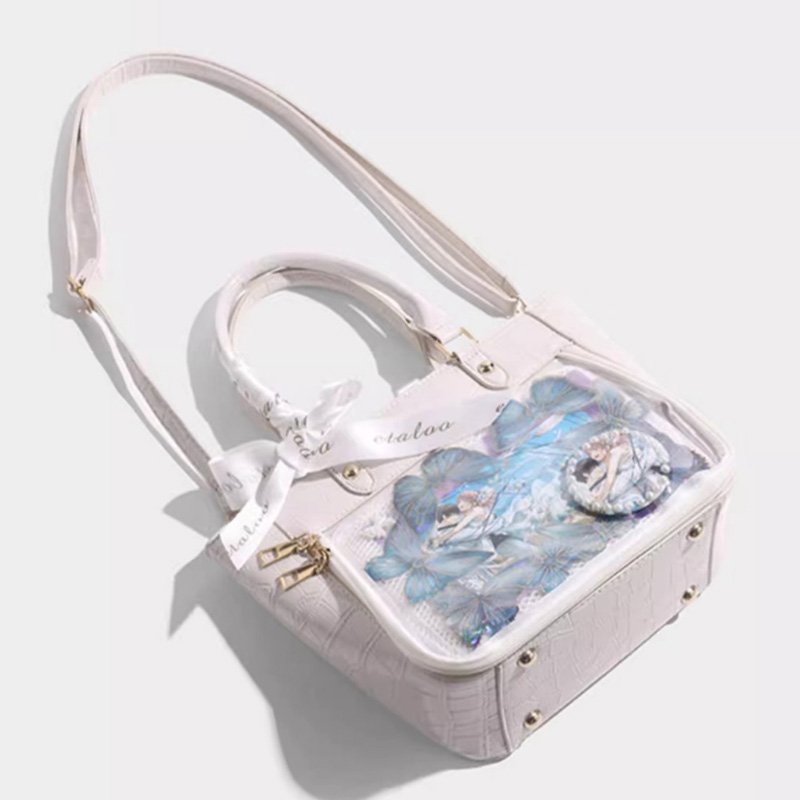 White Croc Bowknot Ita Bag Shoulder Tote