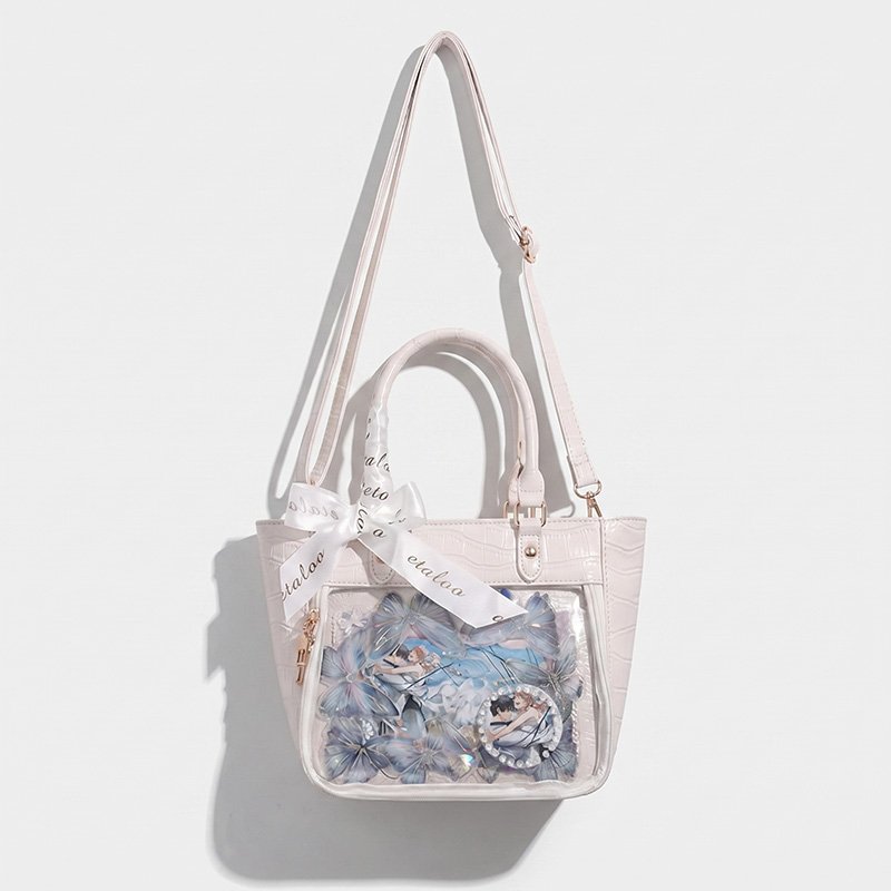 White Croc Bowknot Ita Bag Shoulder Tote