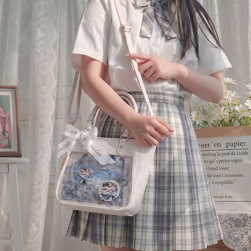 White Croc Bowknot Ita Bag Shoulder Tote
