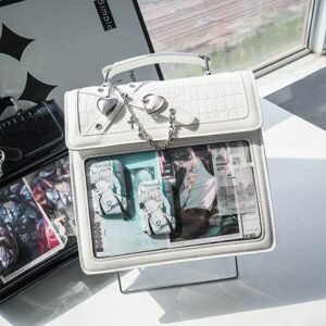 White Croc Heart Charm Display Ita Bag