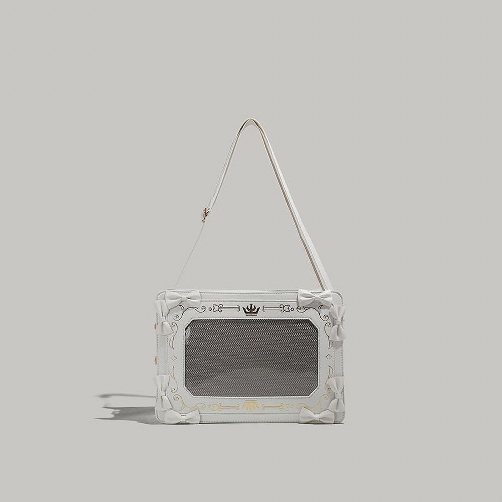White Ivory Lolita Ita Bag Shoulder Bag Gold Bow Frame - Image 8