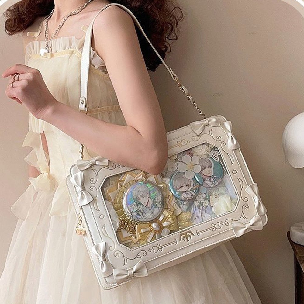 White Ivory Lolita Ita Bag Shoulder Bag Gold Bow Frame
