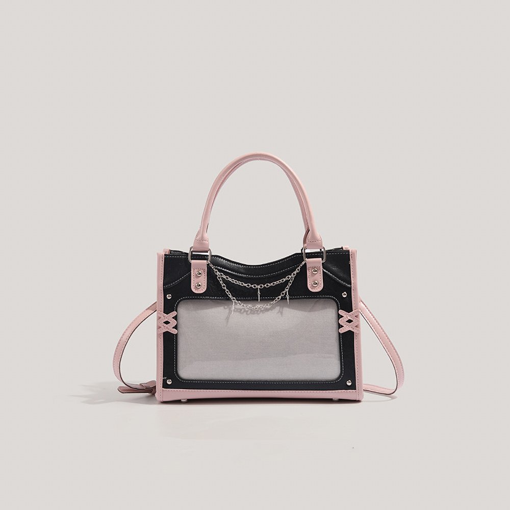 Y2K Pink Black Ita Bag Tote Clear Window Chain Detail