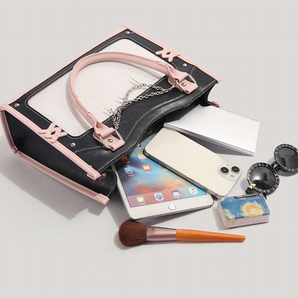 Y2K Pink Black Ita Bag Tote Clear Window Chain Detail