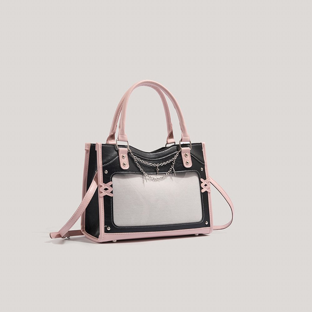 Y2K Pink Black Ita Bag Tote Clear Window Chain Detail