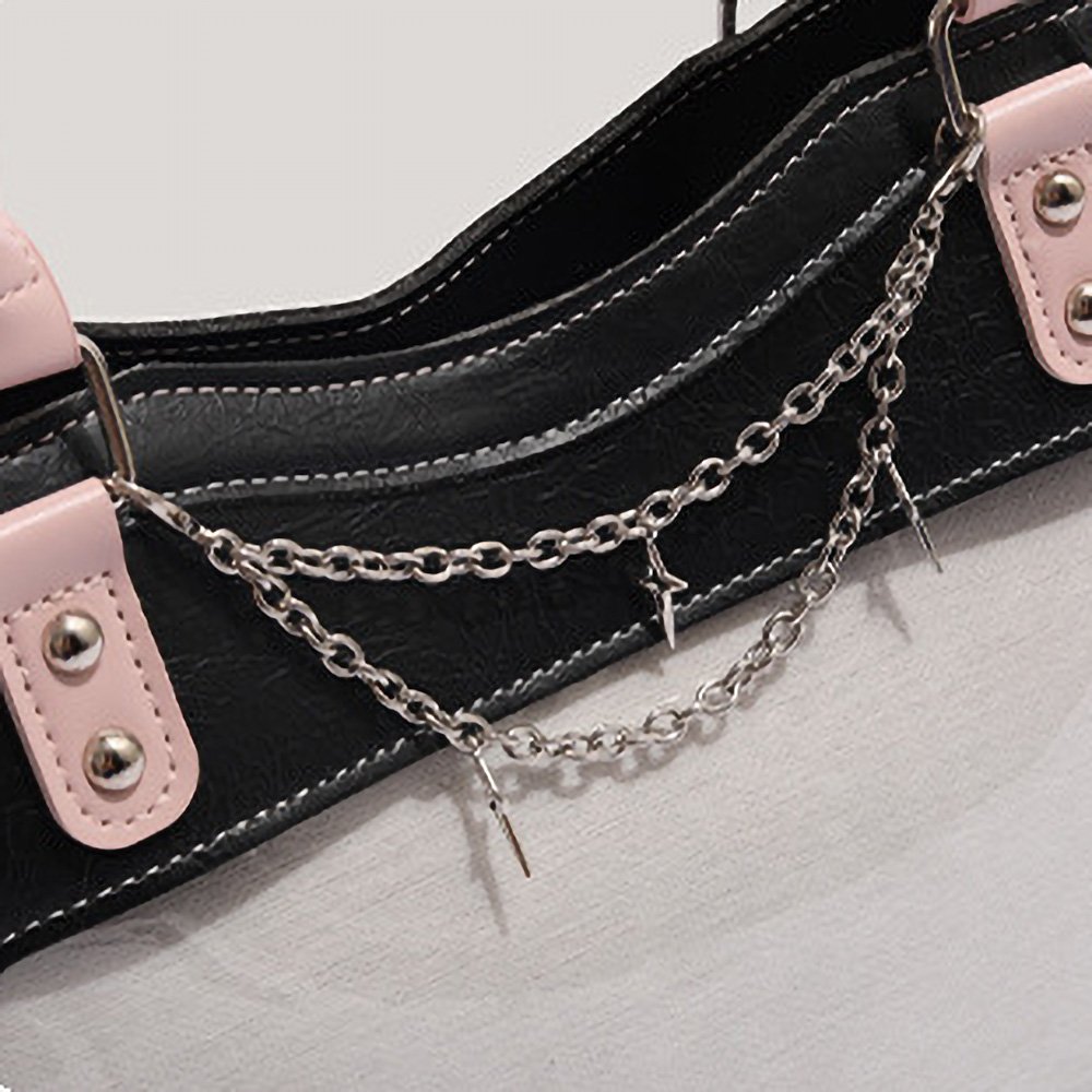 Y2K Pink Black Ita Bag Tote Clear Window Chain Detail