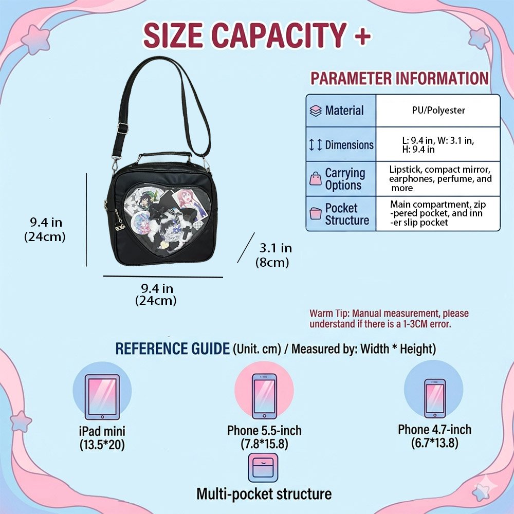 Black Heart Ita Bag Crossbody Clear Anime Display