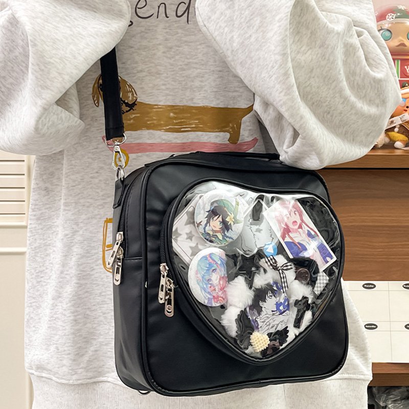 Black Heart Ita Bag Crossbody Clear Anime Display