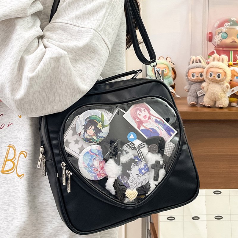 Black Heart Ita Bag Crossbody Clear Anime Display