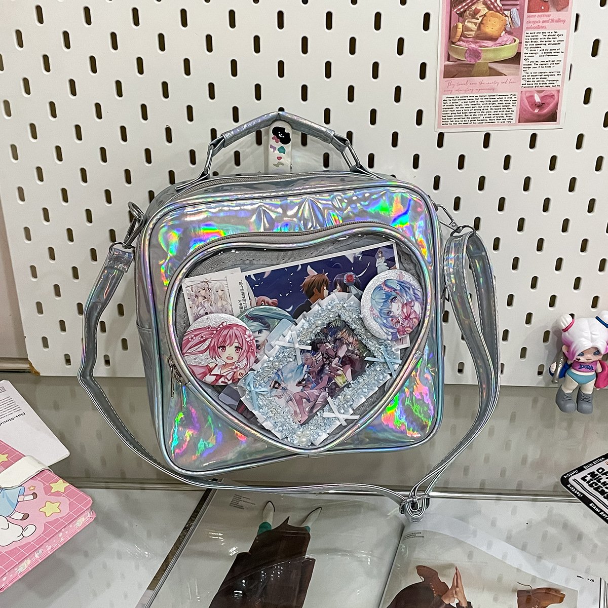 Black Heart Ita Bag Crossbody Clear Anime Display