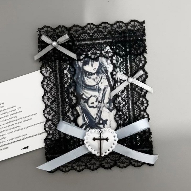 Black Lace Gothic Cross Ribbon Photocard Sleeve