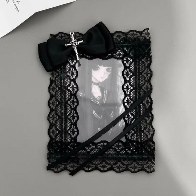 Black Lace Gothic Cross Ribbon Photocard Sleeve