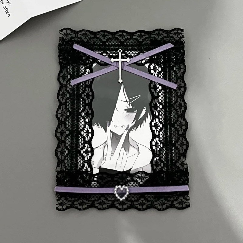Black Lace Gothic Cross Ribbon Photocard Sleeve