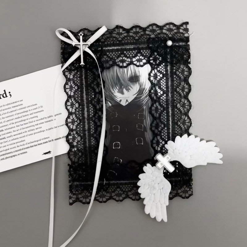 Black Lace Gothic Cross Ribbon Photocard Sleeve