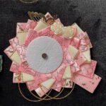 Pink Gold Butterfly Rose Jacquard Rosette Badge Display Base