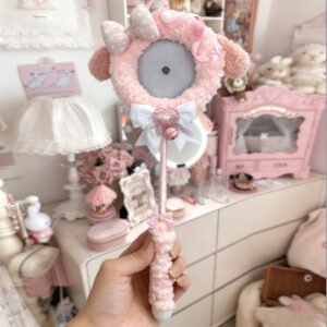 Pink Plush Bear Ear Magic Wand Badge Display Base