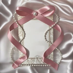 Pink Satin Ribbon Pearl Clear Photocard Sleeve