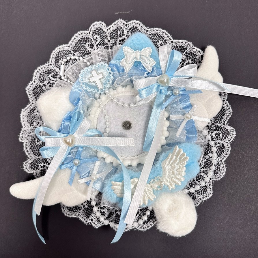 Pink White Angel Lace Pearl Badge Display Base