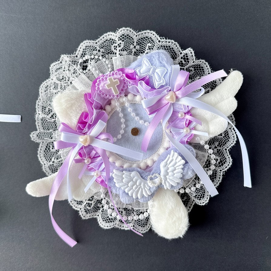 Pink White Angel Lace Pearl Badge Display Base