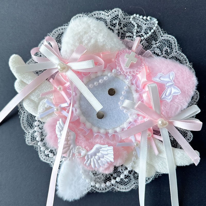 Pink White Angel Lace Pearl Badge Display Base