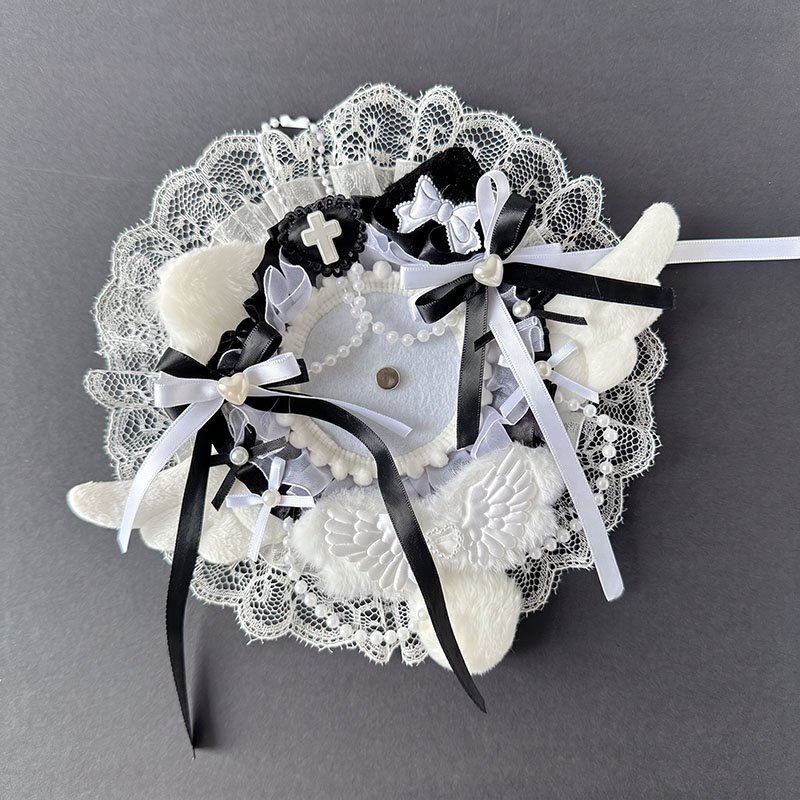 Pink White Angel Lace Pearl Badge Display Base
