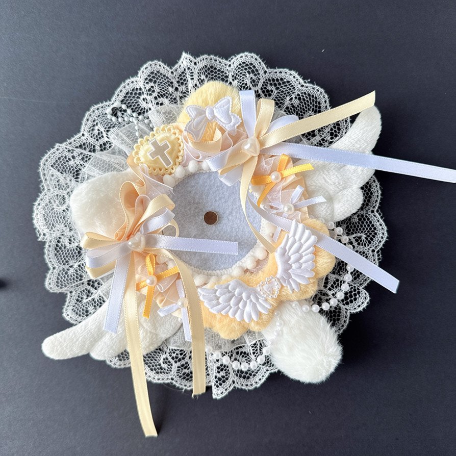Pink White Angel Lace Pearl Badge Display Base