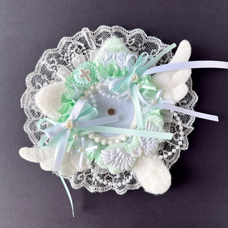 Pink White Angel Lace Pearl Badge Display Base