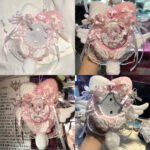 Pink White Angel Lace Pearl Badge Display Base