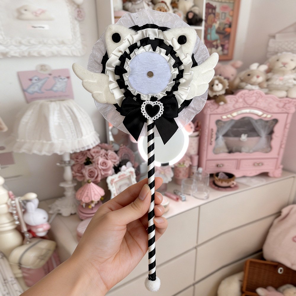 Pink White Angel Cat Lace Wand Badge Display Base