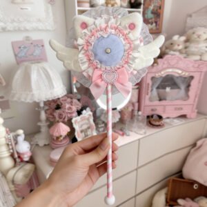 Pink White Angel Cat Lace Wand Badge Display Base