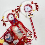 Red White Chinese Lion Dance Wand Badge Display Base