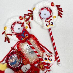 Red White Chinese Lion Dance Wand Badge Display Base