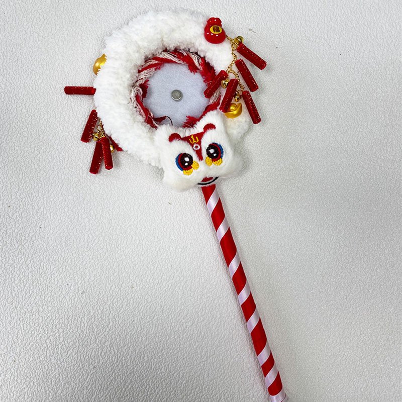 Red White Chinese Lion Dance Wand Badge Display Base