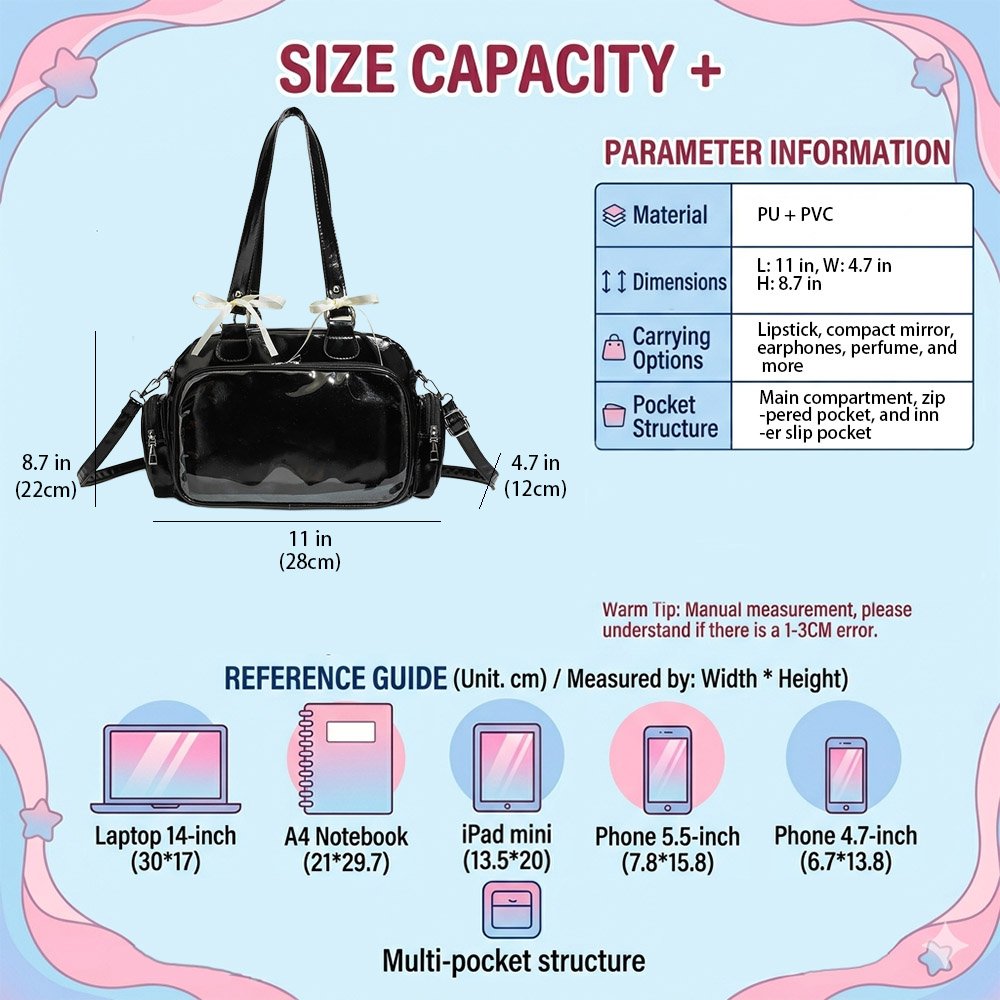 Black Ita Bag JK Style Cute Bow Crossbody
