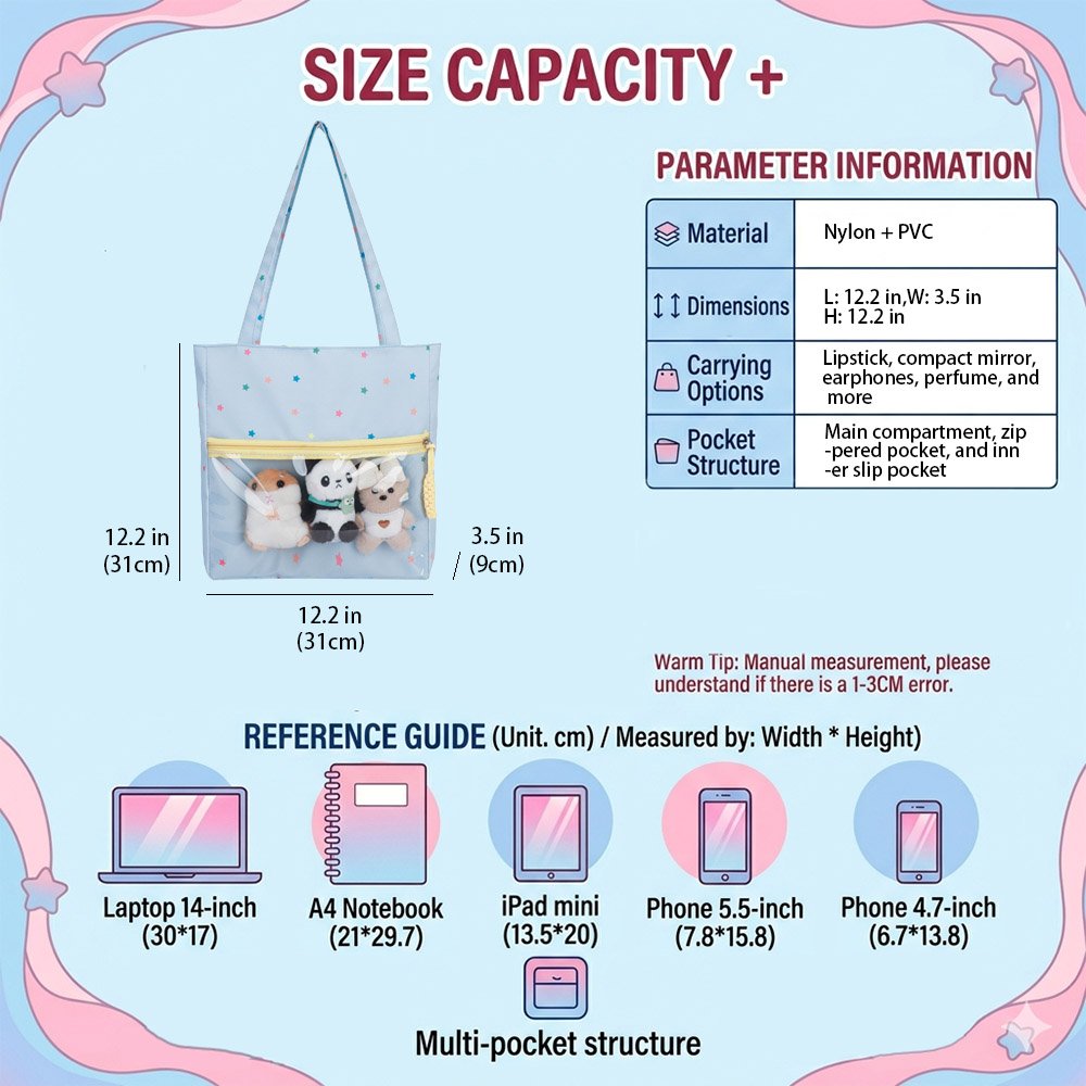 Blue Ita Bag Lightweight Clear Window Tote