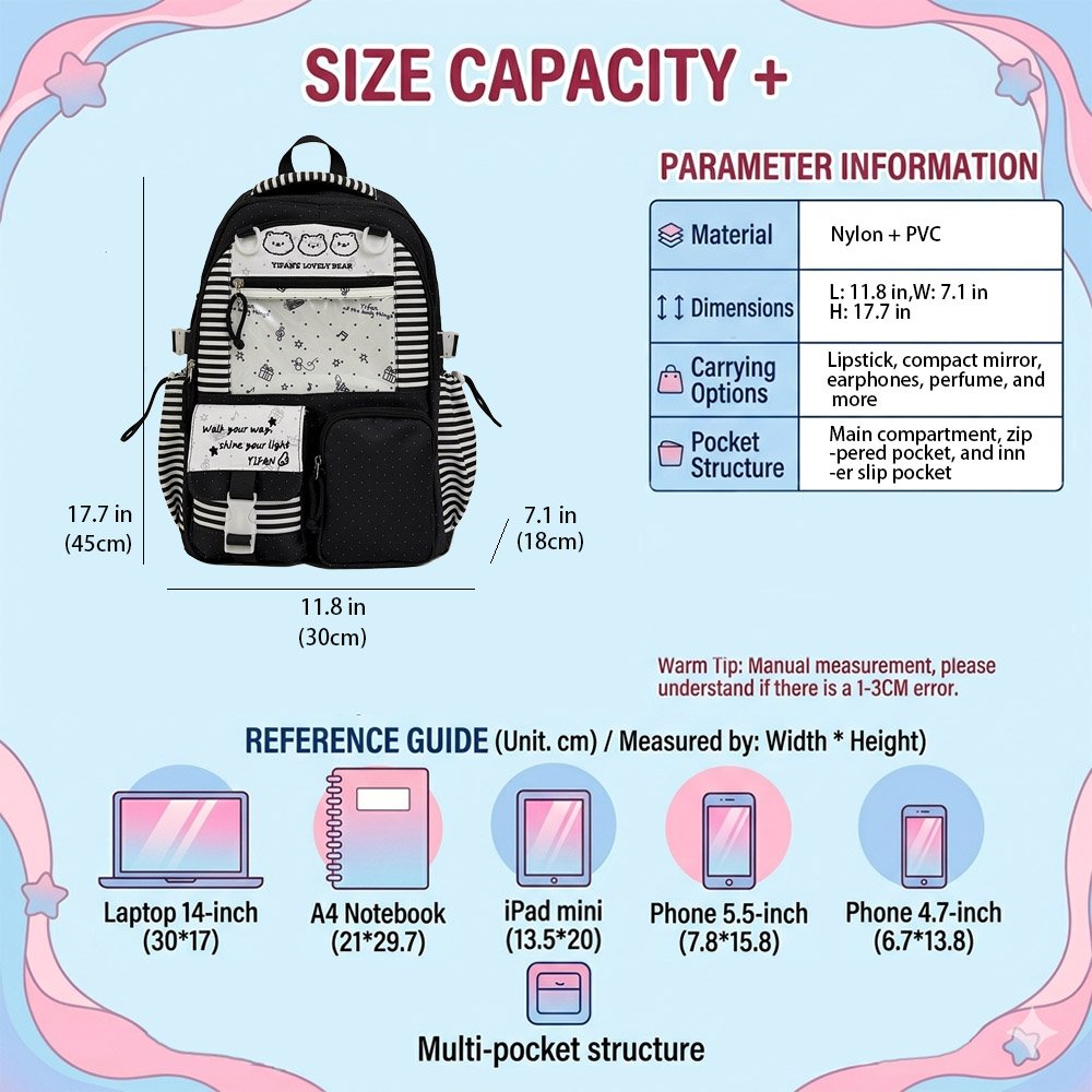 Ita Bag Backpack Multi Pocket Padded Straps