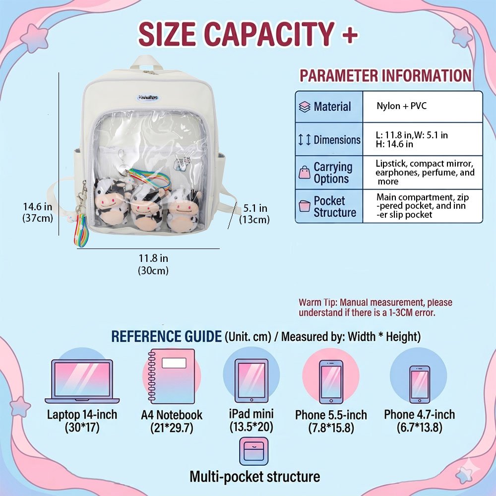 Ita Bag Backpack Strong Support Clear Window