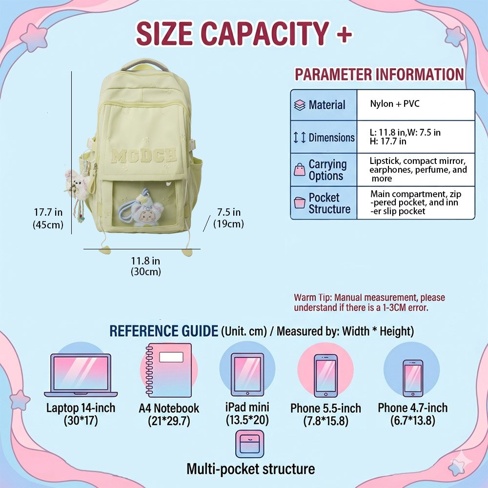 Pink Ita Bag Large Capacity Padded Straps