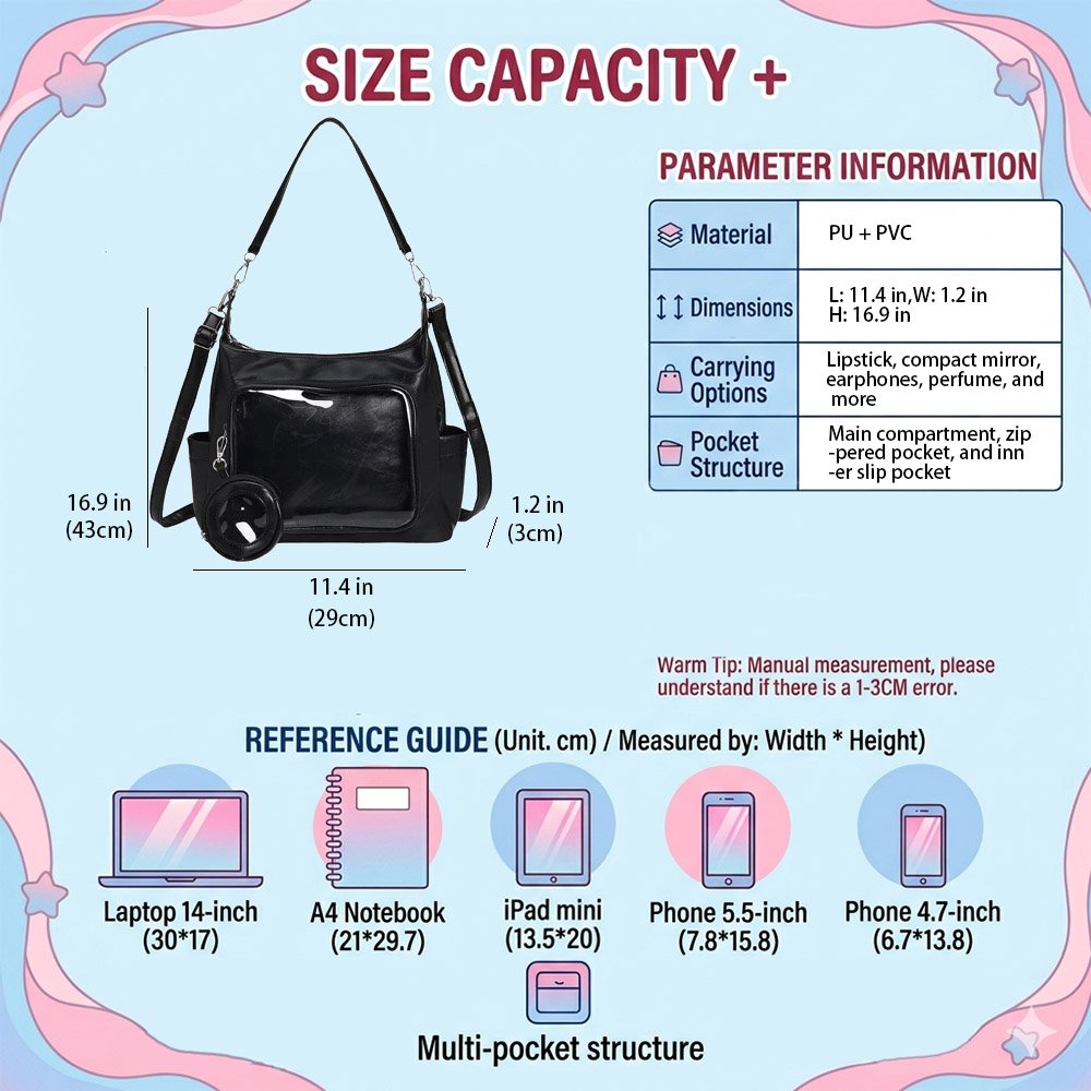 Black Ita Bag Crossbody Tote With Pouch