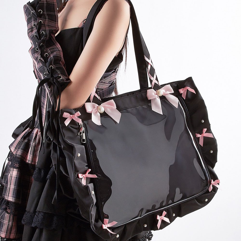 Black Ita Bag Large Clear Window Bow Tote