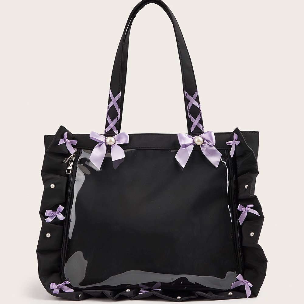 Black Ita Bag Large Clear Window Bow Tote