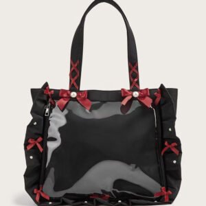 Black Ita Bag Large Clear Window Bow Tote