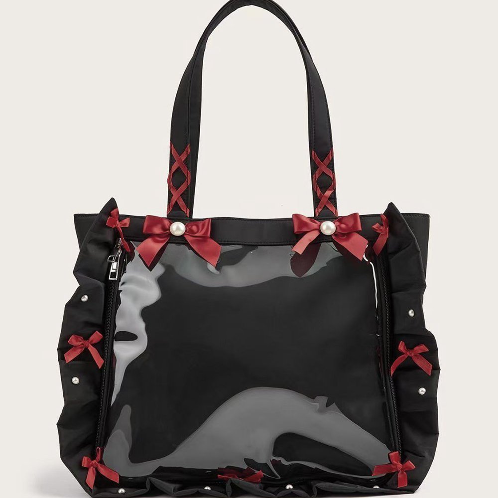 Black Ita Bag Large Clear Window Bow Tote