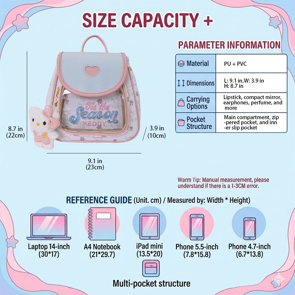 Ita Bag Backpack Cute Heart Embroidered Window