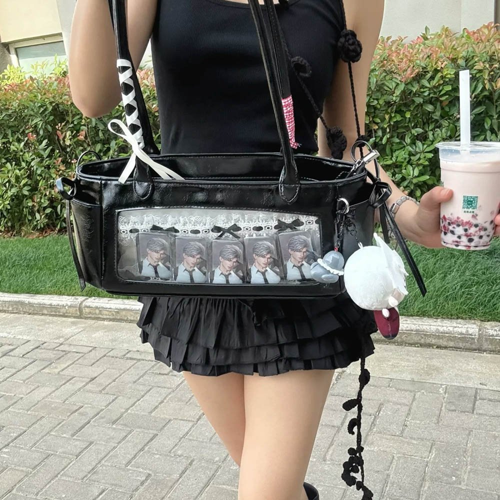 Black Ita Bag Clear Window Leather Shoulder