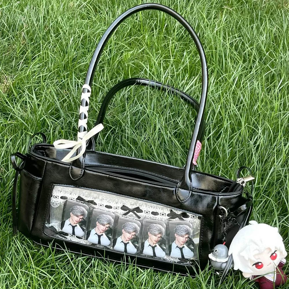 Black Ita Bag Clear Window Leather Shoulder